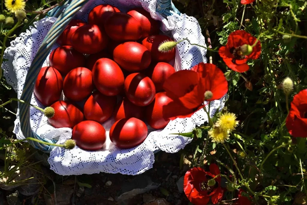 Easter red-dyed eggs